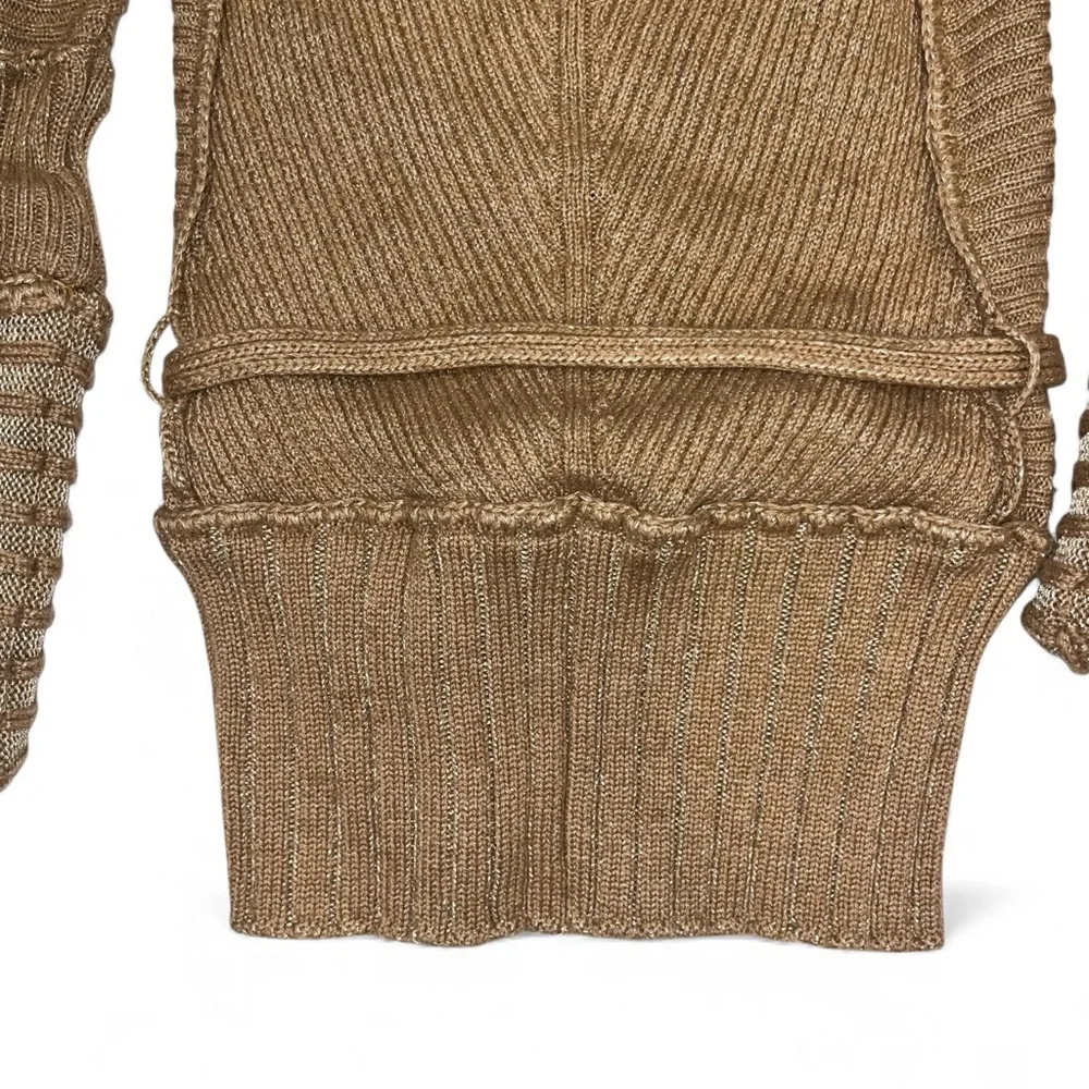 Roberto Cavalli Tan Sweater Camel Hair Belted Medallion V Neck 6 VTG Vintage 🟡